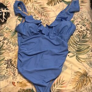 Kona Sol Blue Ruffle One Piece Swimsuit